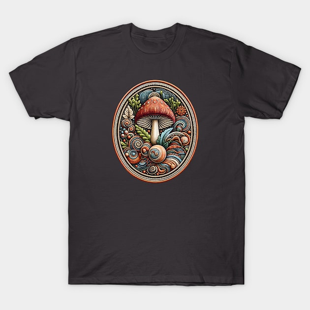 Peachy Mushroom Embroidered Patch T-Shirt by Xie